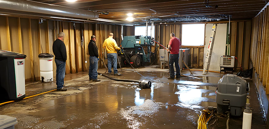 Cleaning Sewage From Basement Floor in Dahlonega